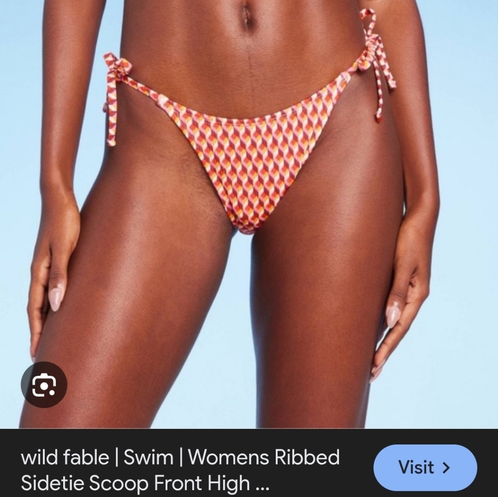 wild fable Ribbed High-Cut Bikini Bottom in Red and Yellow Geometric Print Sx M